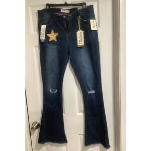 Celebrity Ace Jeans Sz 15 15/32 Distressed Blue Denim Ripped Flare Jrs